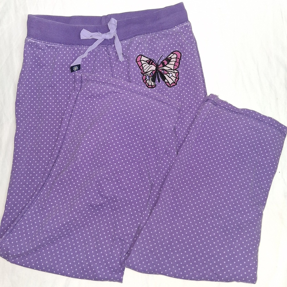 Nick & Nora Purple Polka Dot Sleepwear Pants Butterfly Applique Size S